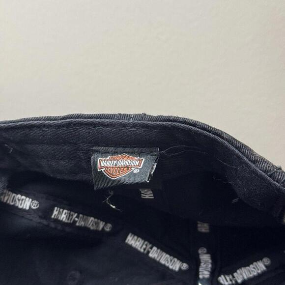 Harley-Davidson VTG Black Cap Embroidered Patch Big Logo Washed Biker Moto Y2K - Picture 8 of 12